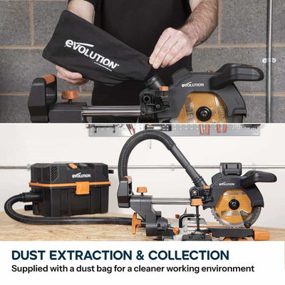 Evolution Cordless R185SMS-Li 185mm Sliding Mitre Saw 18v Li-Ion EXT Inc Multi-Material Blade