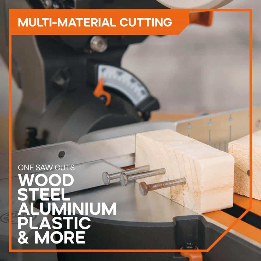 Evolution R185SMS+ 185mm Sliding Compound Mitre Saw With TCT Multi-Material Cutting Blade (230V)