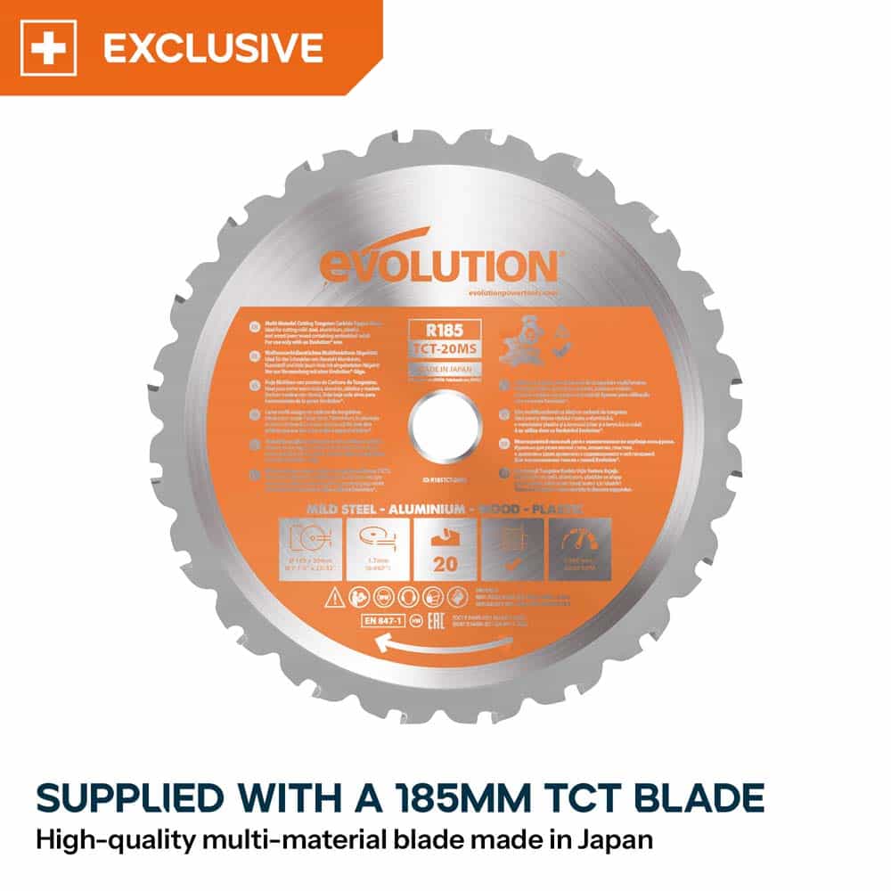 Evolution R185SMS+ 185mm Sliding Mitre Saw & Stand Bundle