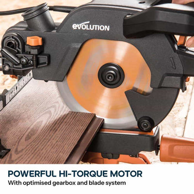 Evolution R185SMS+ 185mm Sliding Compound Mitre Saw With TCT Multi-Material Cutting Blade (230V)