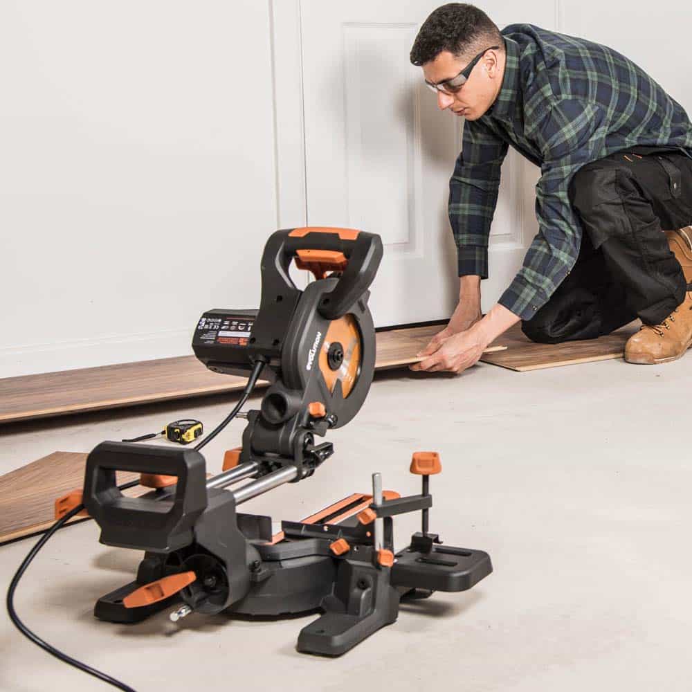 Evolution R185SMS+ 185mm Sliding Compound Mitre Saw With TCT Multi-Material Cutting Blade (230V)