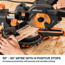 Evolution R185SMS+ 185mm Sliding Compound Mitre Saw With TCT Multi-Material Cutting Blade (230V)