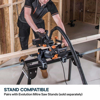 Evolution R185SMS+ 185mm Sliding Compound Mitre Saw With TCT Multi-Material Cutting Blade (230V)