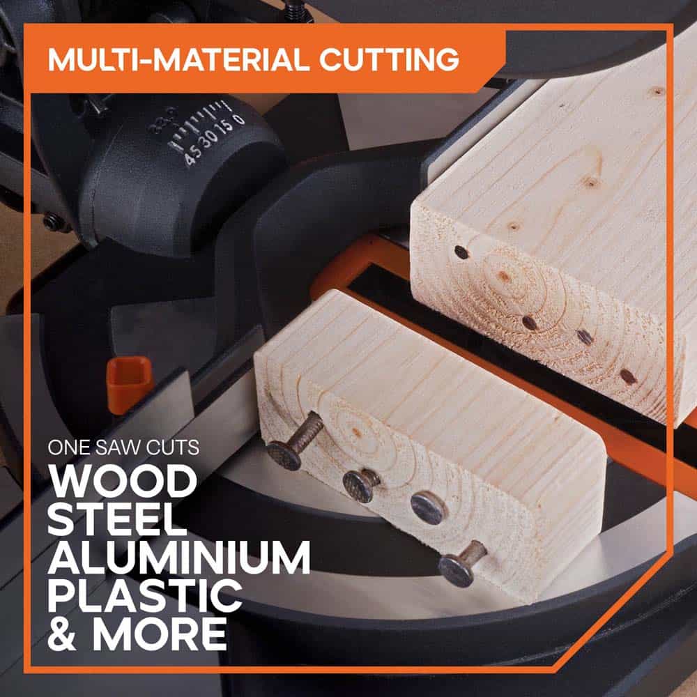 Evolution R210CMS+ 210mm 1200w Compound Mitre Saw With TCT Multi-Material Cutting Blade