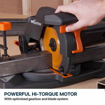 Evolution R210CMS+ 210mm 1200w Compound Mitre Saw With TCT Multi-Material Cutting Blade