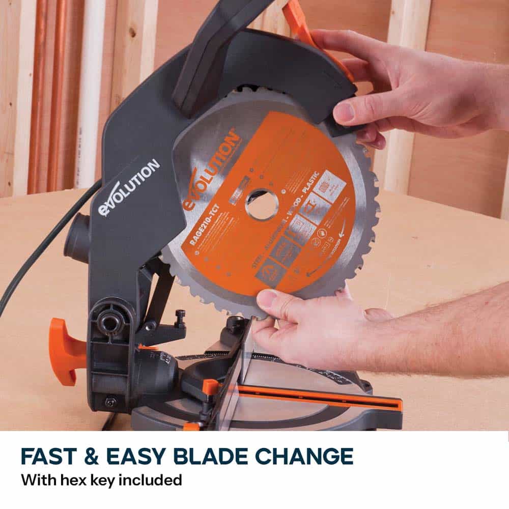 Evolution R210CMS+ 210mm 1200w Compound Mitre Saw With TCT Multi-Material Cutting Blade