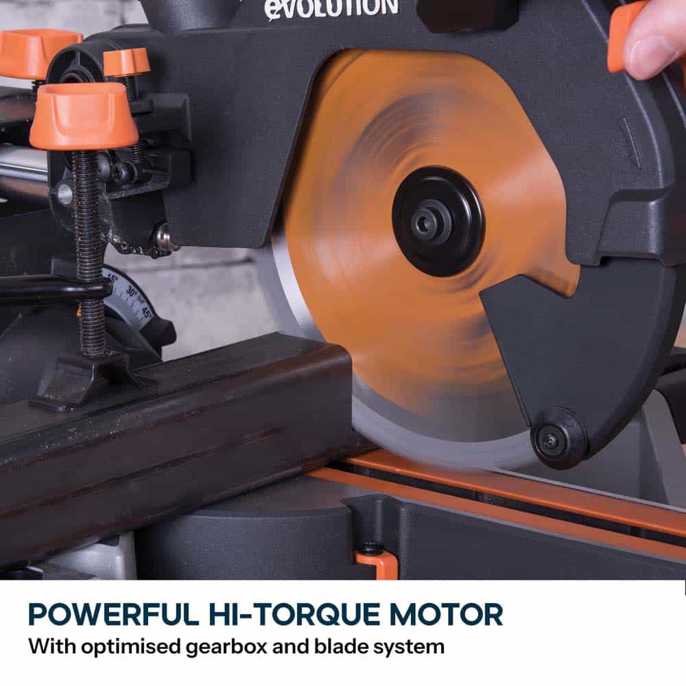 Evolution R210SMS-300+ 210mm Sliding Compound Mitre Saw With TCT Multi-Material Cutting Blade