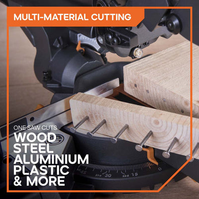 Evolution R210SMS+ 210mm Sliding Compound Mitre Saw With TCT Multi-Material Cutting Blade