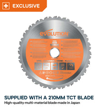 Evolution R210SMS+ 210mm Sliding Compound Mitre Saw With TCT Multi-Material Cutting Blade