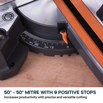 Evolution R210SMS+ 210mm Sliding Compound Mitre Saw With TCT Multi-Material Cutting Blade