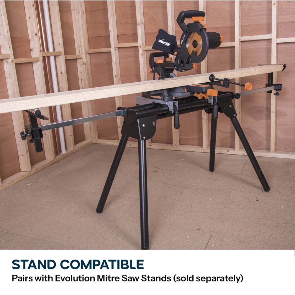Evolution R210SMS+ 210mm Sliding Compound Mitre Saw With TCT Multi-Material Cutting Blade