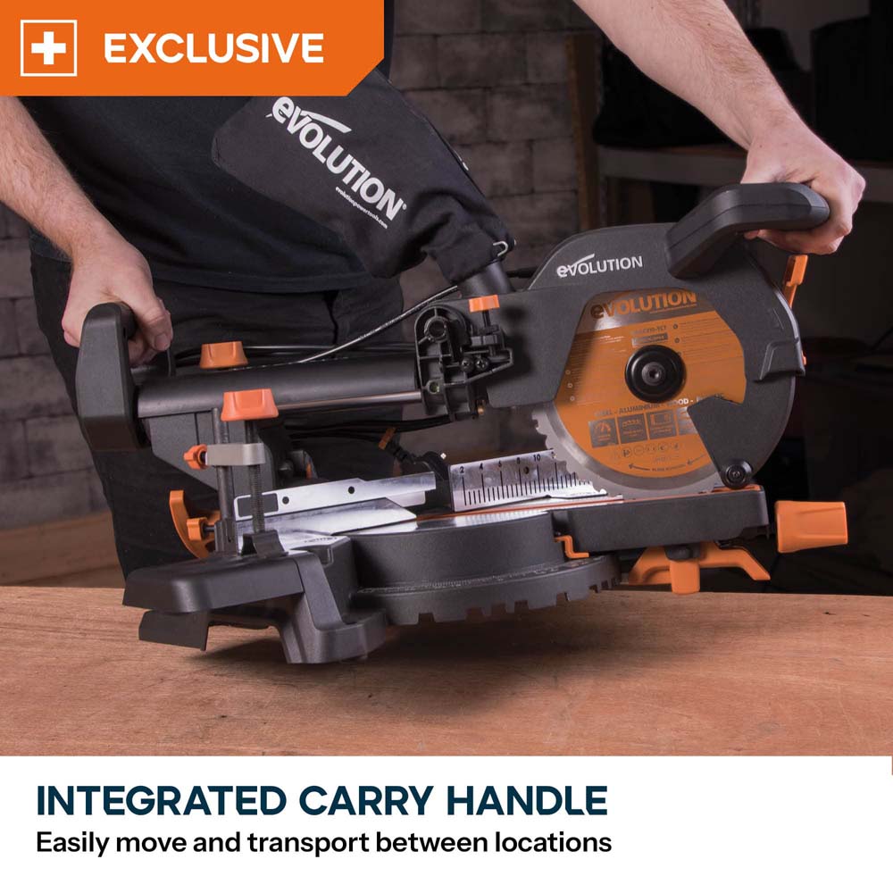 Evolution R210SMS+ 210mm Sliding Compound Mitre Saw With TCT Multi-Material Cutting Blade