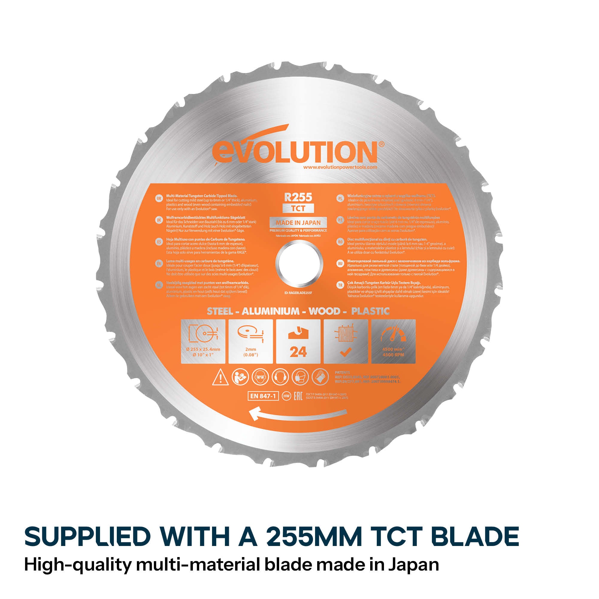 Evolution R255MTS 255mm Table Saw With TCT Multi-Material Cutting Blade (230v)