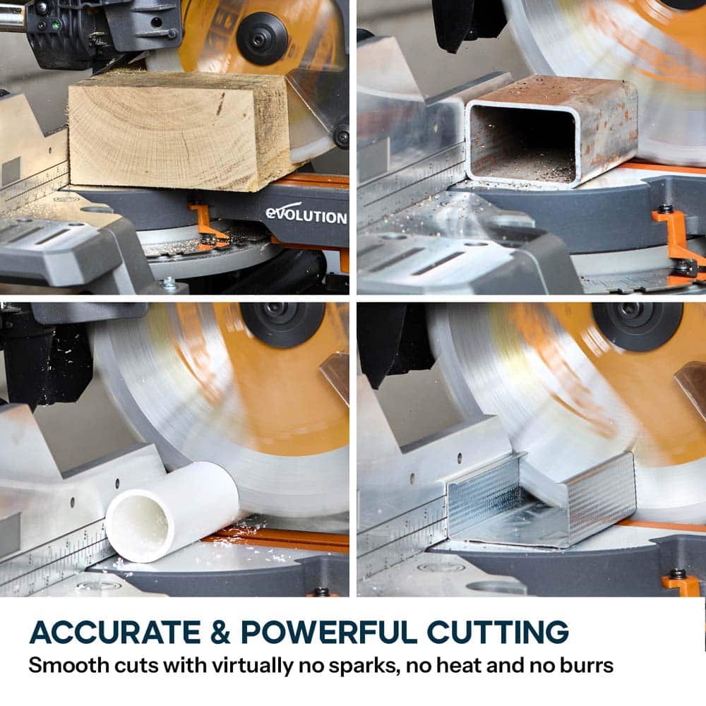 Evolution Cordless R255SMS-DB-Li  Double Bevel Mitre Saw & XL Stand