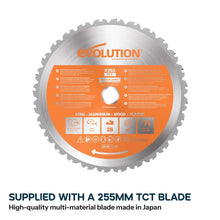Evolution Cordless R255SMS-DB-Li Double Bevel Mitre Saw & Universal Stand Bundle
