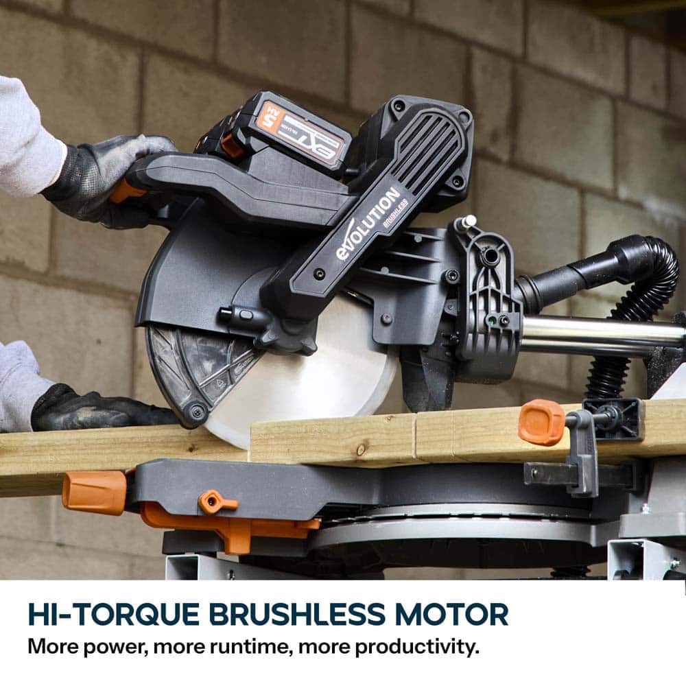 Evolution Cordless R255SMS-DB-Li  Double Bevel Mitre Saw & XL Stand