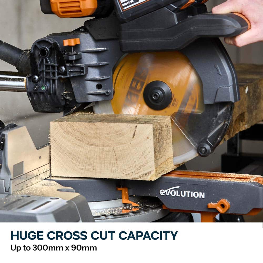 Evolution Cordless R255SMS-DB-Li  Double Bevel Mitre Saw & XL Stand