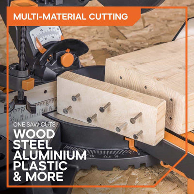 Evolution R255SMS-DB+ 255mm Double Bevel Mitre Saw & Stand Bundle