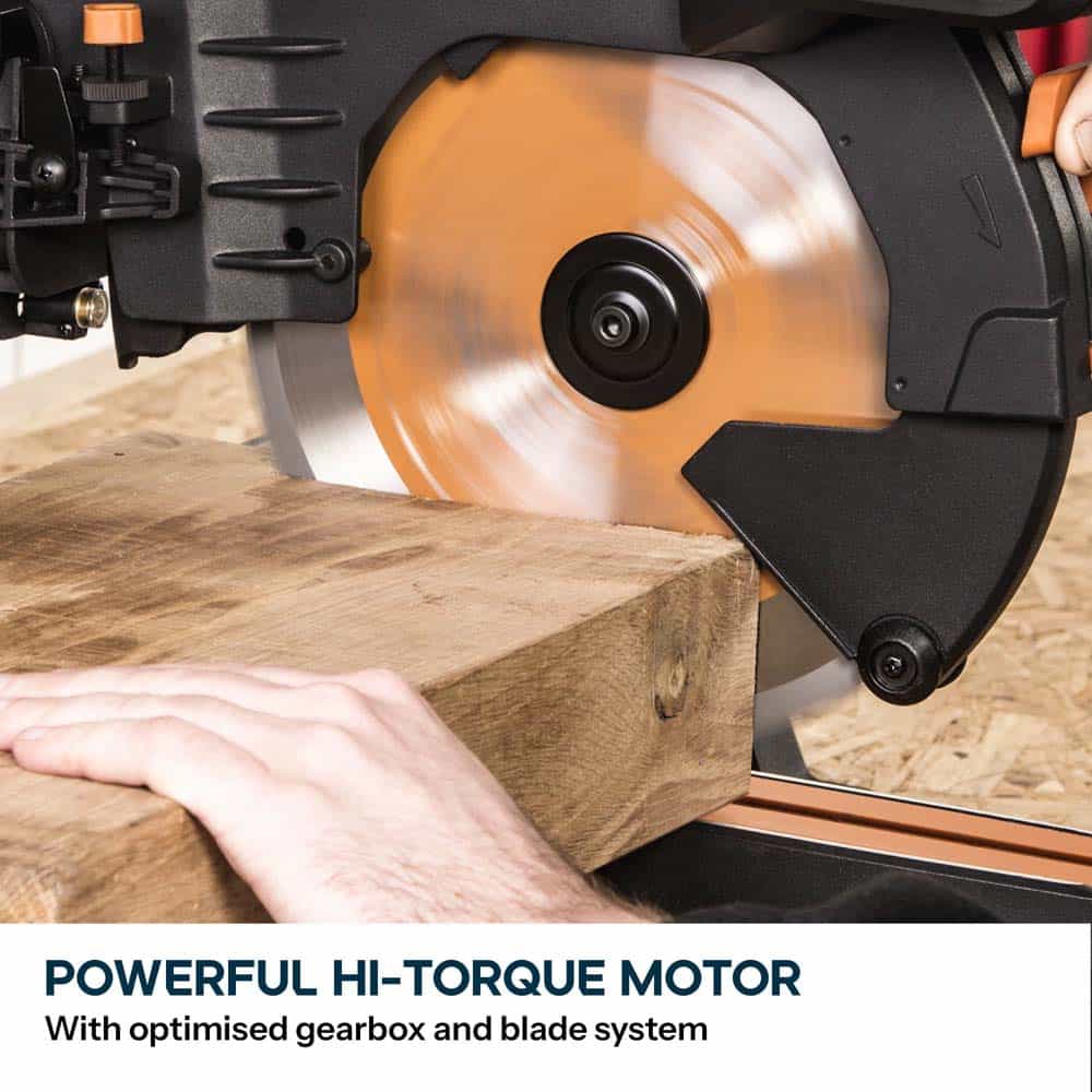 Evolution R255SMS-DB+ 255mm Double Bevel Mitre Saw & Stand Bundle