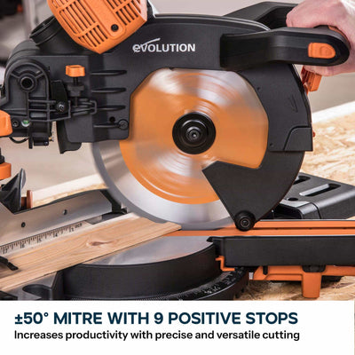 Evolution R255SMS-DB+ 255mm Double Bevel Mitre Saw & Stand Bundle