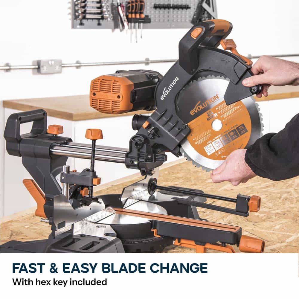 Evolution R255SMS-DB+ 255mm Double Bevel Mitre Saw & Stand Bundle