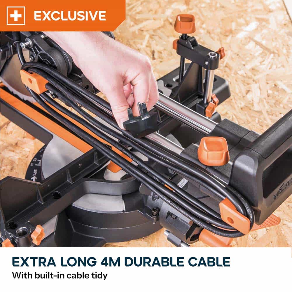 Evolution R255SMS-DB+ 255mm Double Bevel Mitre Saw & Stand Bundle