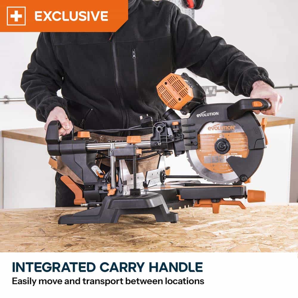 Evolution R255SMS-DB+ 255mm Double Bevel Mitre Saw & Stand Bundle