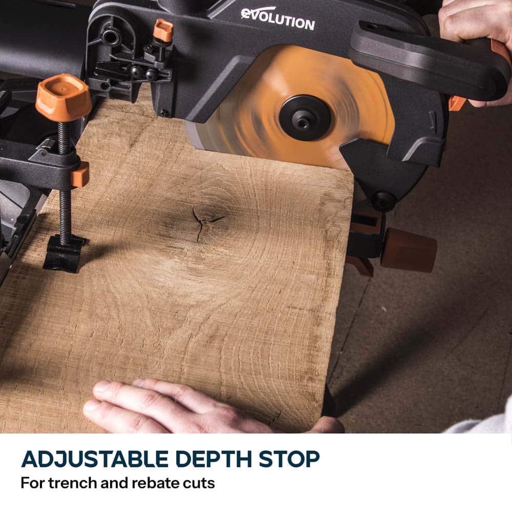 Evolution R255SMS+ 255mm Sliding Compound Mitre Saw With TCT Multi-Material Cutting Blade