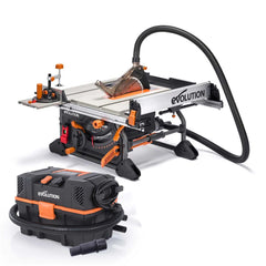 Evolution R255TBL 230v Portable Jobsite Table Saws with R15VAC Wet & Dry Vacuum & Dust Port Kit