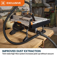 Evolution R255TBLX+ 230v Portable Jobsite Table Saw with Wheeled Stand and R15VAC Wet & Dry Vacuum