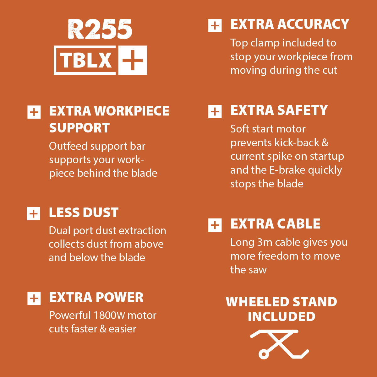 Evolution R255TBL+ 230v Portable Jobsite Table Saw with 255mmTCT Multi-material Blade