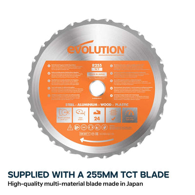 Evolution R255TBL Portable Table Saw 230v 255mm With TCT Multi-material Blade