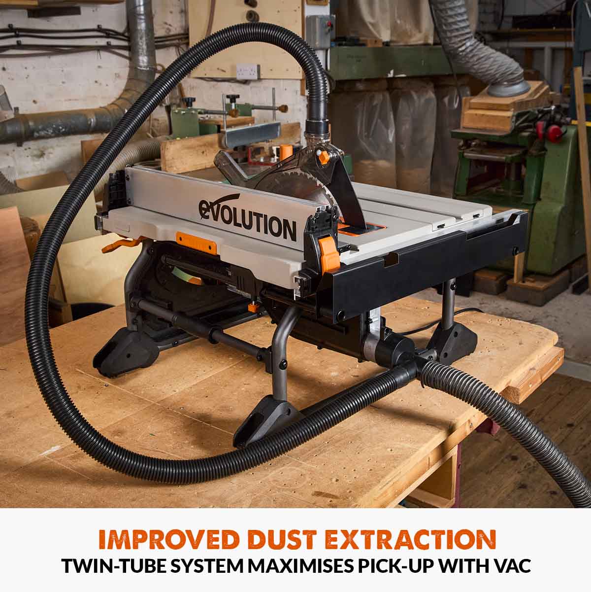 Evolution R255TBL+ 230v Portable Jobsite Table Saw with 255mmTCT Multi-material Blade
