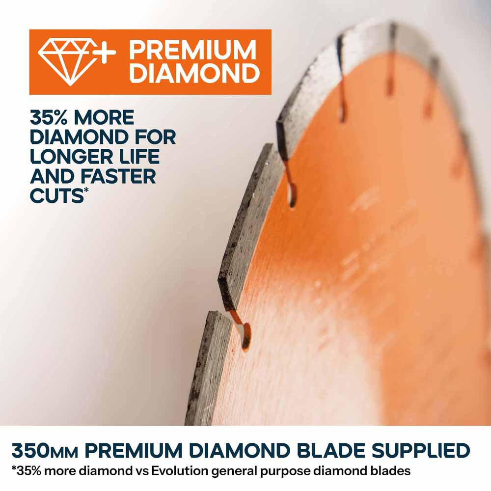 R350DCT 350mm Electric Disc Cutter With Automatic Water Fed Dust Suppression & Premium Diamond Blade