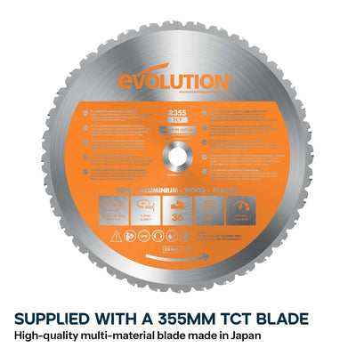 Evolution 355mm Multi-Material Chop Saw with TCT Blade for Steel, Wood & Plastic | R355CPS