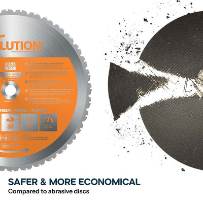Evolution 355mm Multi-Material Chop Saw with TCT Blade for Steel, Wood & Plastic | R355CPS