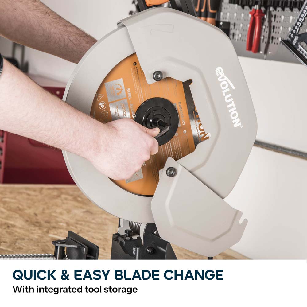 Evolution 355mm Multi-Material Chop Saw with TCT Blade for Steel, Wood & Plastic | R355CPS