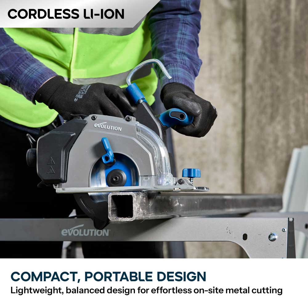 Evolution 165mm Cordless Metal Cutting Circular Saw with Thin Kerf Blade | 58mm Cut Depth | S165CCS-Li