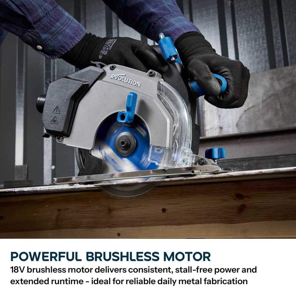 Evolution 165mm Cordless Metal Cutting Circular Saw with Thin Kerf Blade | 58mm Cut Depth | S165CCS-Li