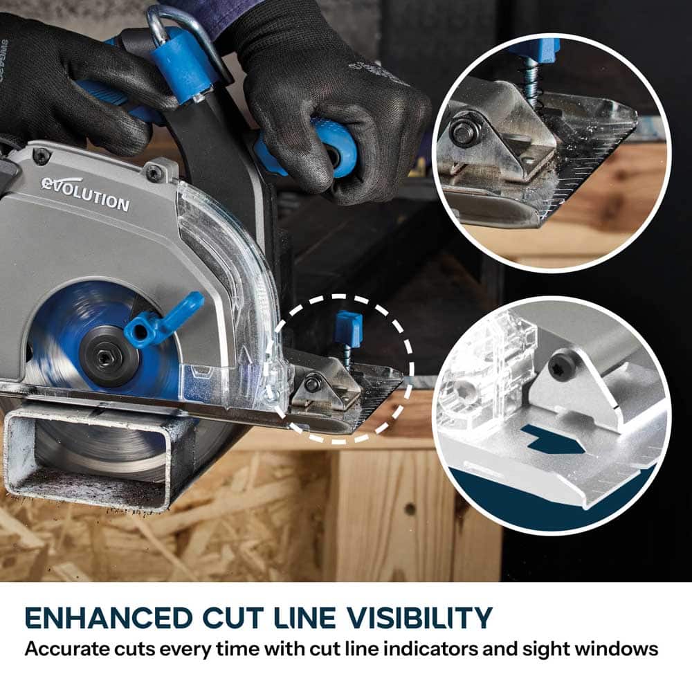 Evolution 165mm Cordless Metal Cutting Circular Saw with Thin Kerf Blade | 58mm Cut Depth | S165CCS-Li