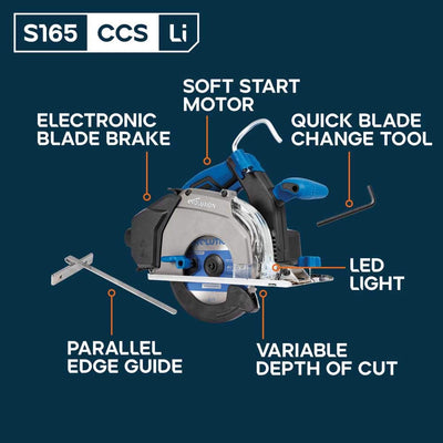 Evolution 165mm Cordless Metal Cutting Circular Saw with Thin Kerf Blade | 58mm Cut Depth | S165CCS-Li