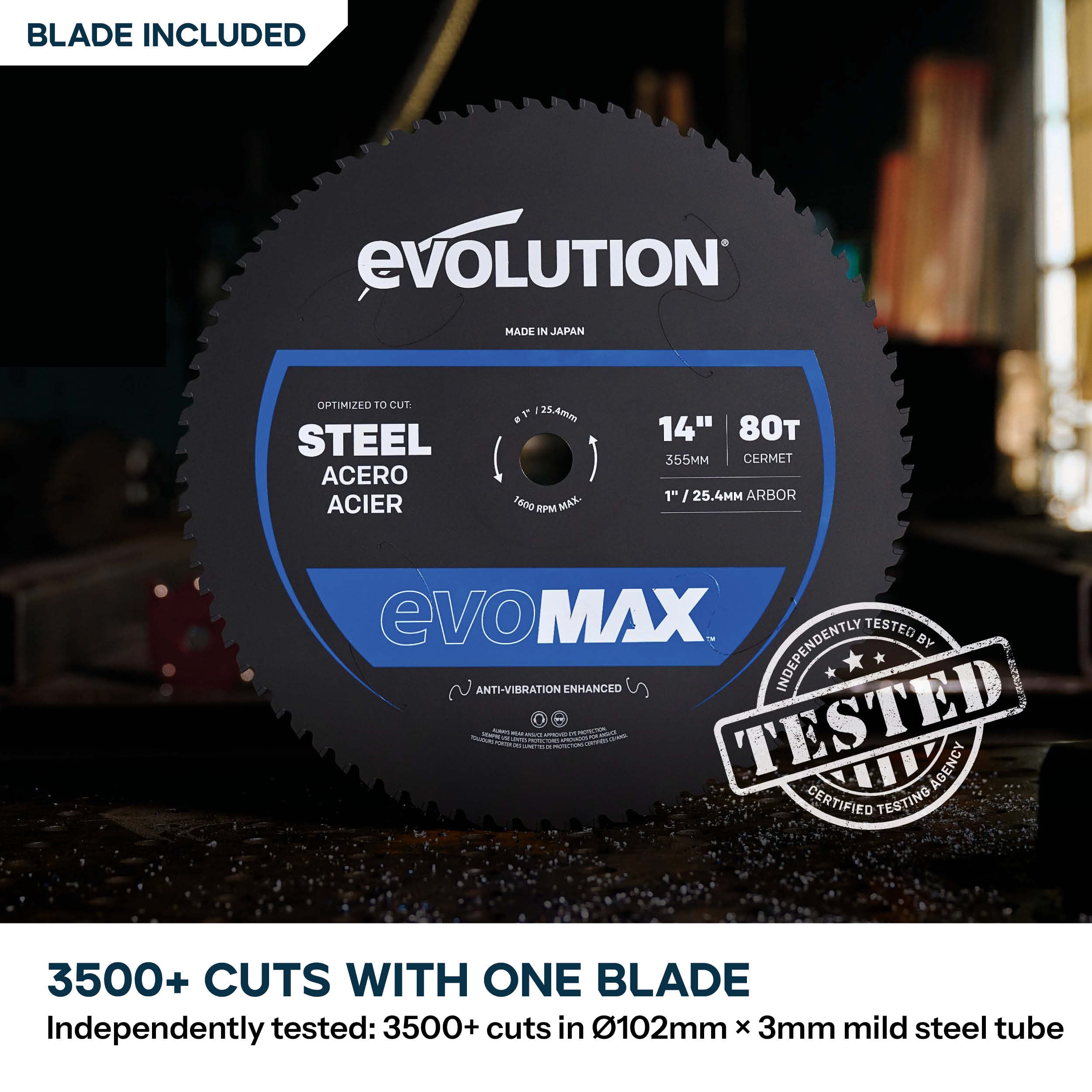 Evolution 355mm Metal Cutting Chop Saw with EvoMax Blade & Intelligent Motor Technology | S355CPS Gen 2