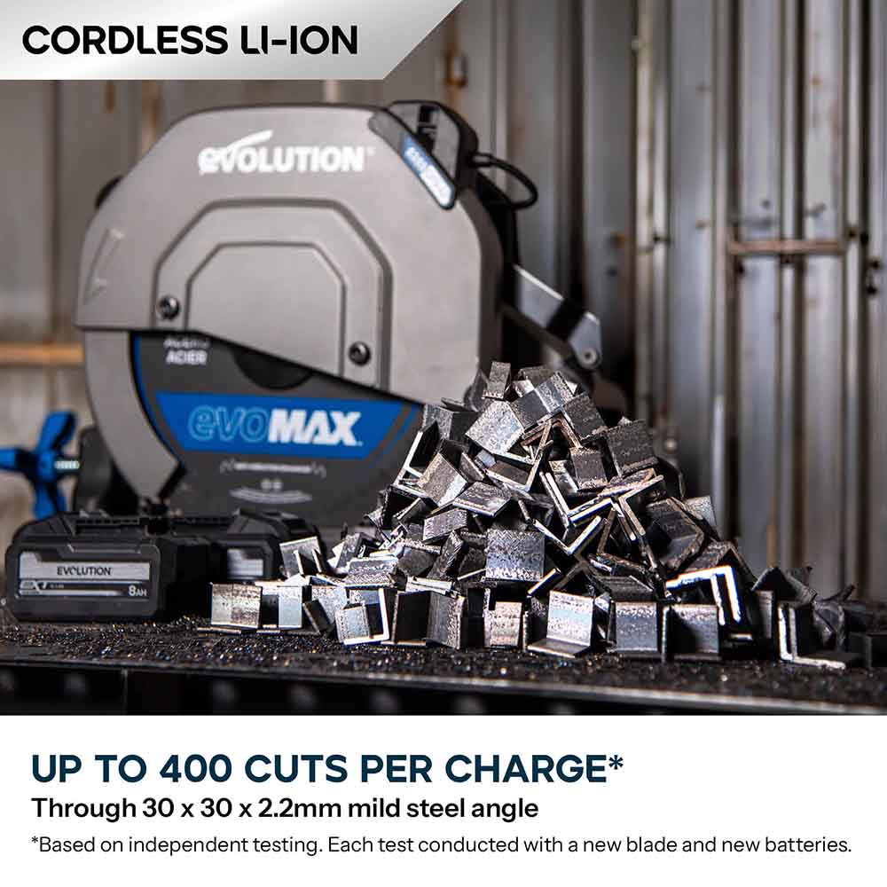 Evolution Cordless 355mm Metal Cutting Chop Saw with 36V Brushless Motor & EvoMax Blade | S355CPS-Li