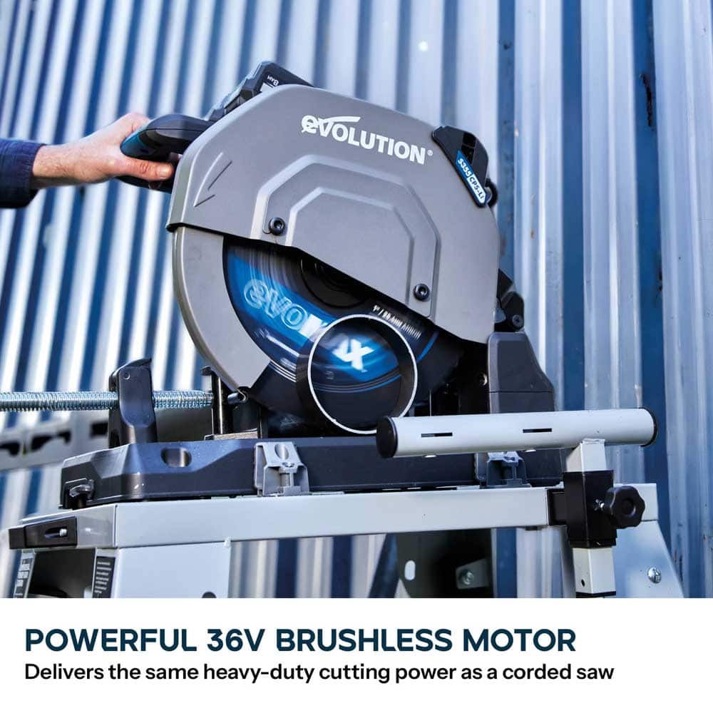 Evolution Cordless 355mm Metal Cutting Chop Saw with 36V Brushless Motor & EvoMax Blade | S355CPS-Li
