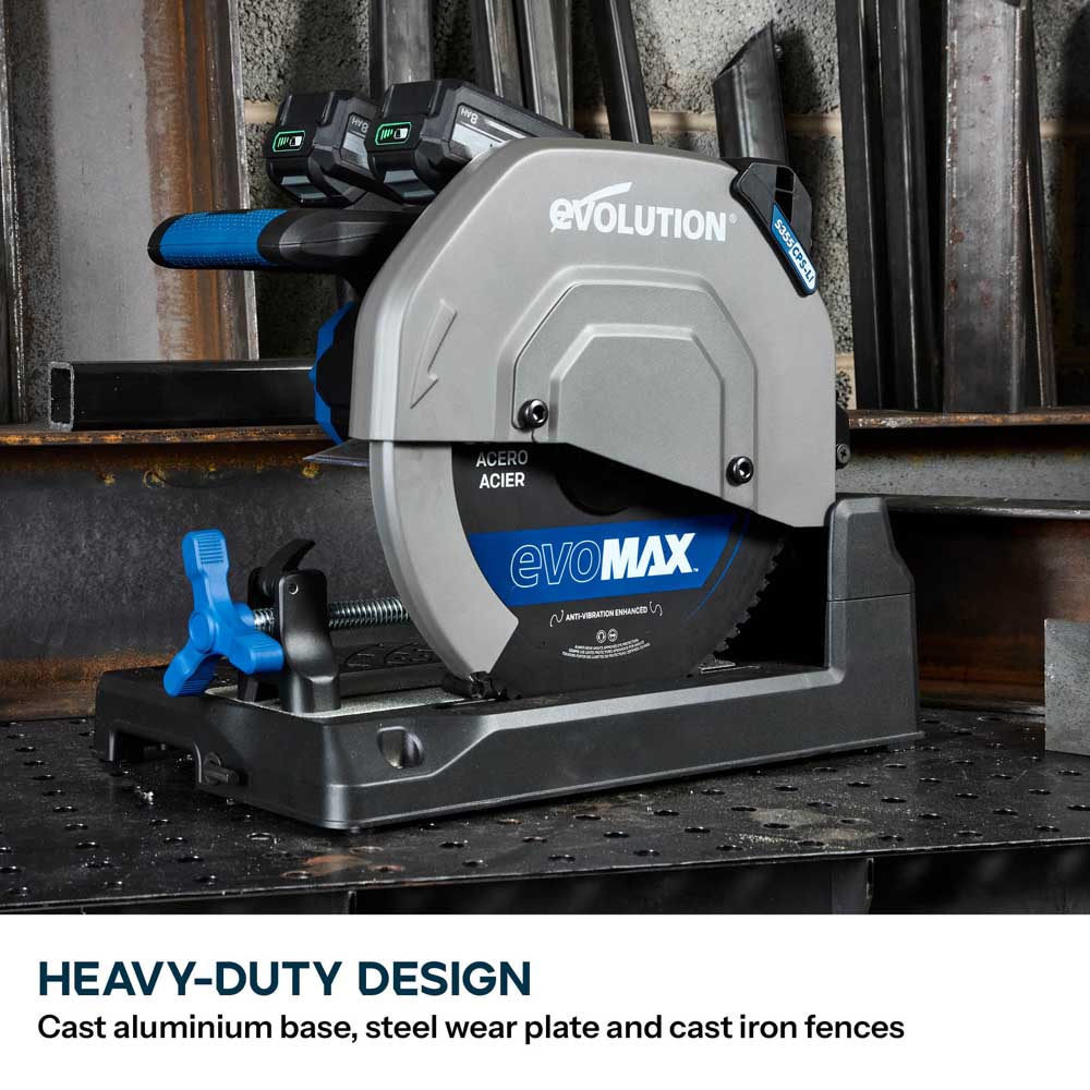 Evolution Cordless 355mm Metal Cutting Chop Saw with 36V Brushless Motor & EvoMax Blade | S355CPS-Li