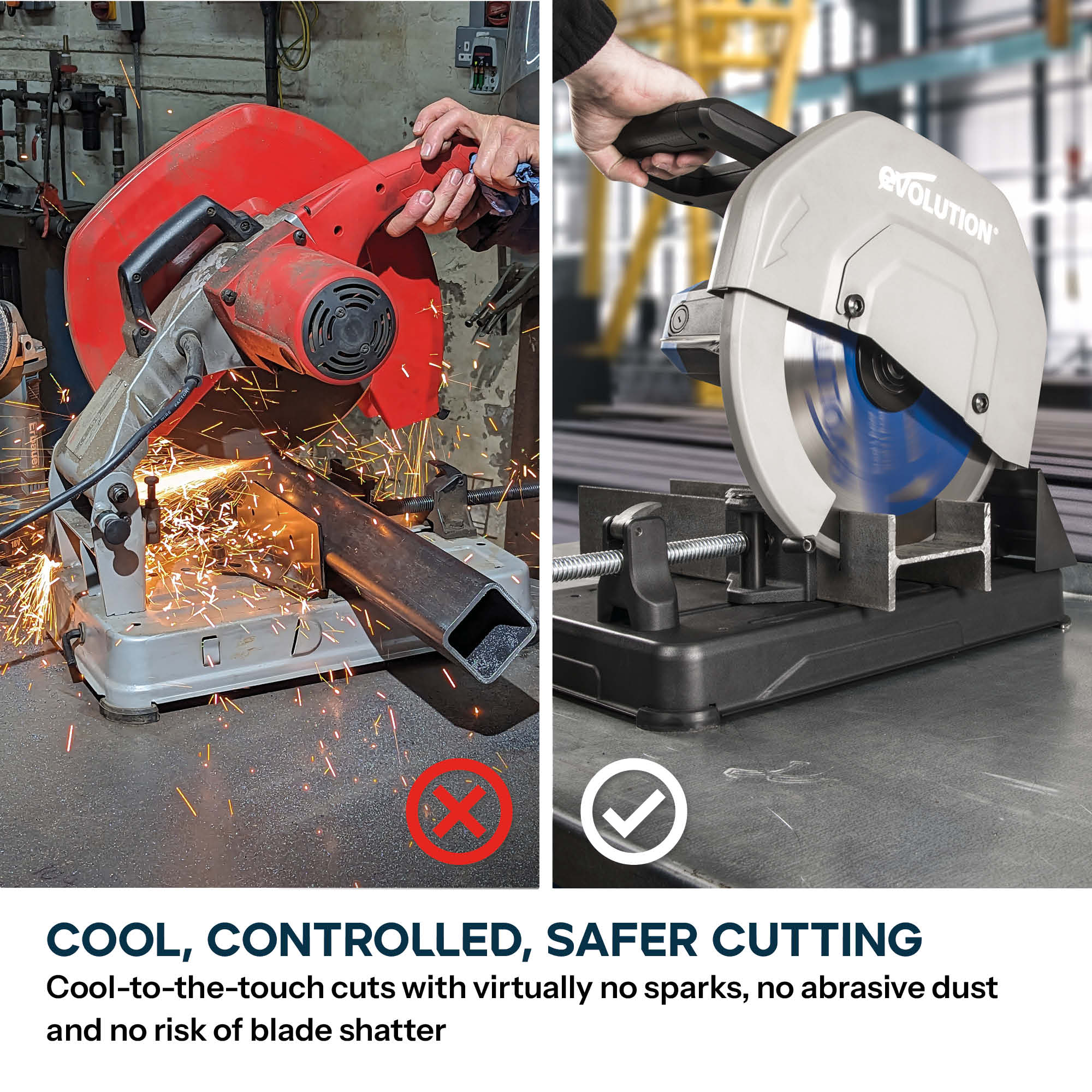 Evolution 355mm Metal Cutting Chop Saw with TCT Mild Steel Blade | S355CPSL