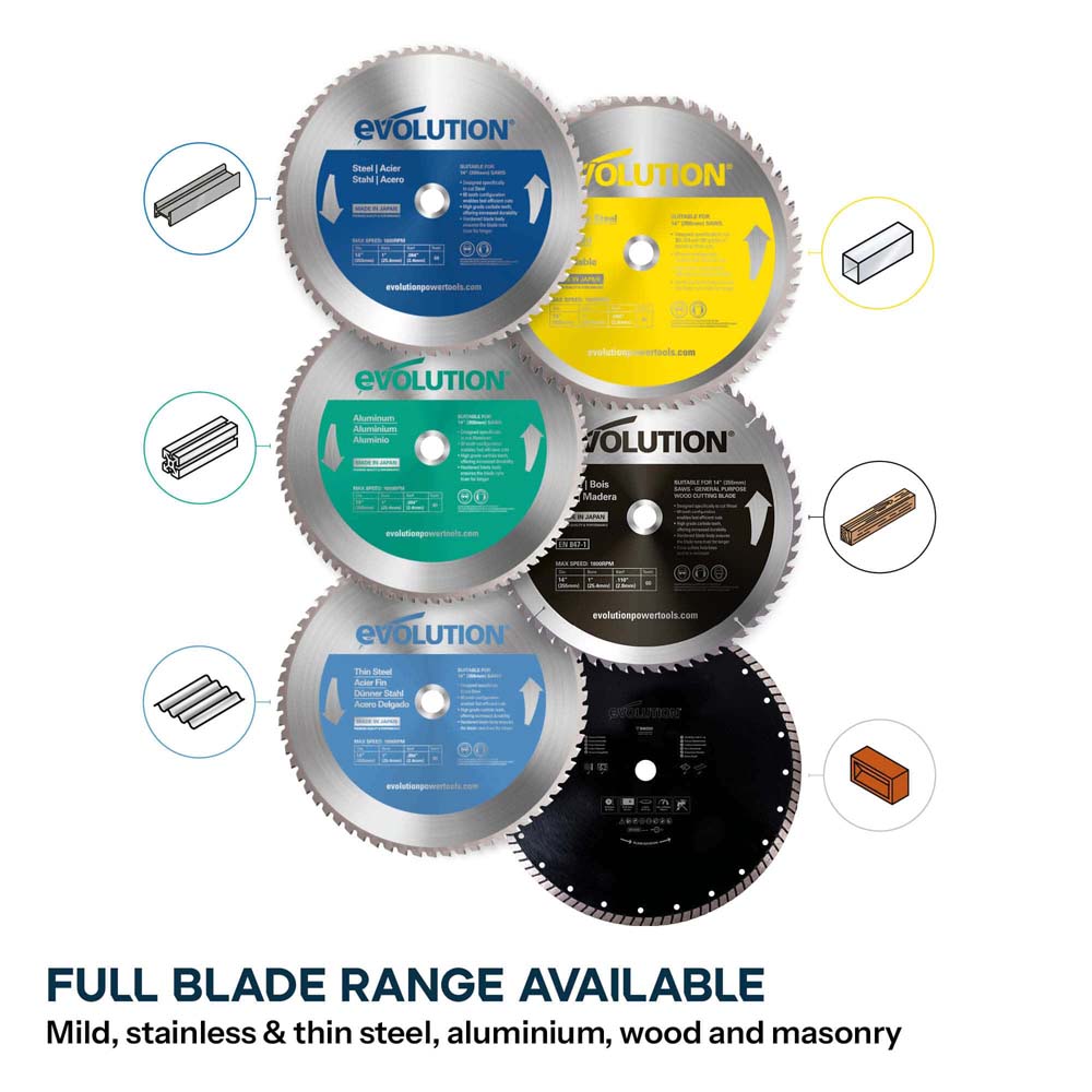 Evolution S355CPS 355mm Metal Cutting Chop Saw and Chop Saw Stand Bundle