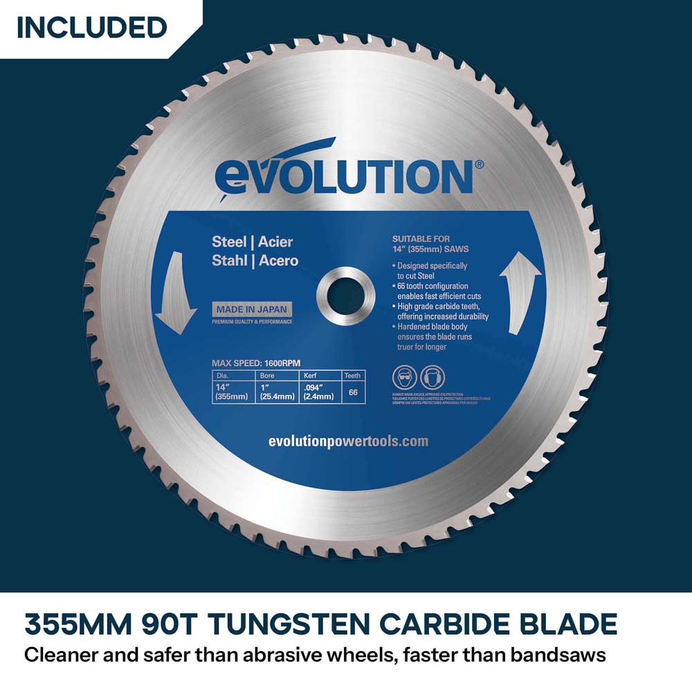 Evolution S355CPS 355mm Metal Cutting Chop Saw and Chop Saw Stand Bundle