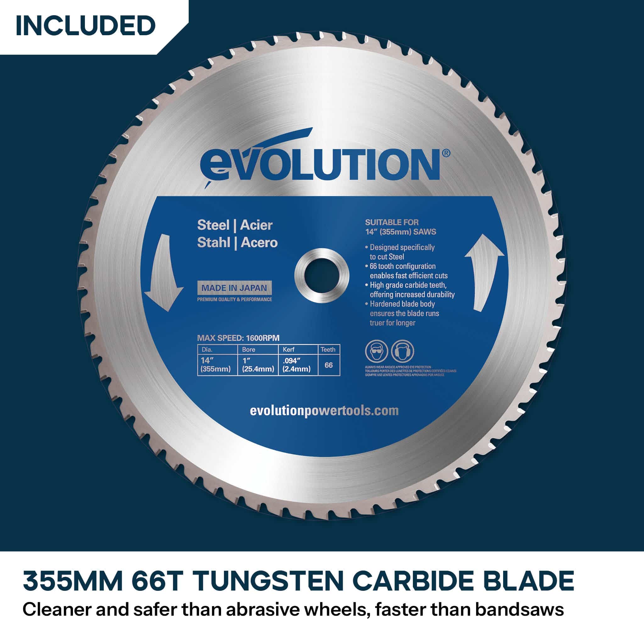 Evolution S355CPS 355mm Metal Cutting Chop Saw With Metal Cutting TCT Blade