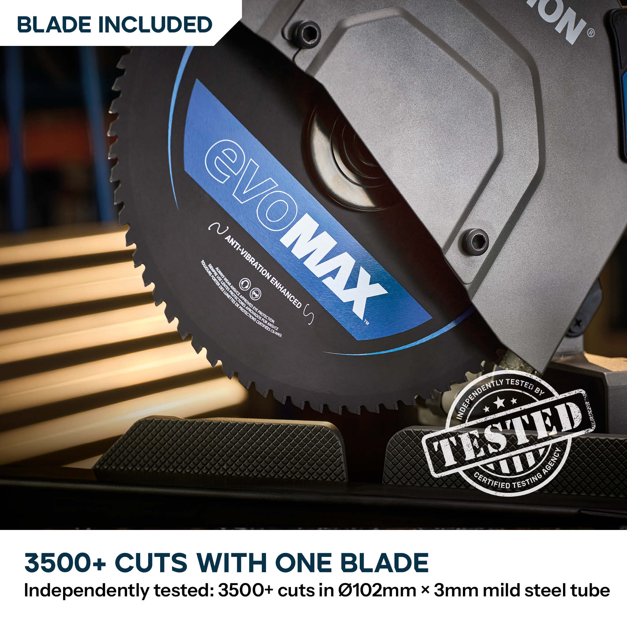Evolution 355mm Metal Cutting Mitre Chop Saw with EVOMAX 80T Cermet Long-Life Blade, Intelligent Motor Technology & Shadowline Guide | S355MCS-G2